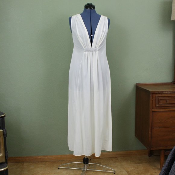 Vintage Other - ⬇️ Vintage 60s Maxi Nightgown Silver Metallic Plunge